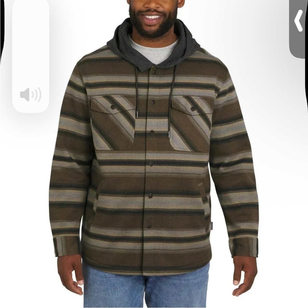 Quiksilver Olive Green Striped Lightweight Hooded Shirt Jacket
